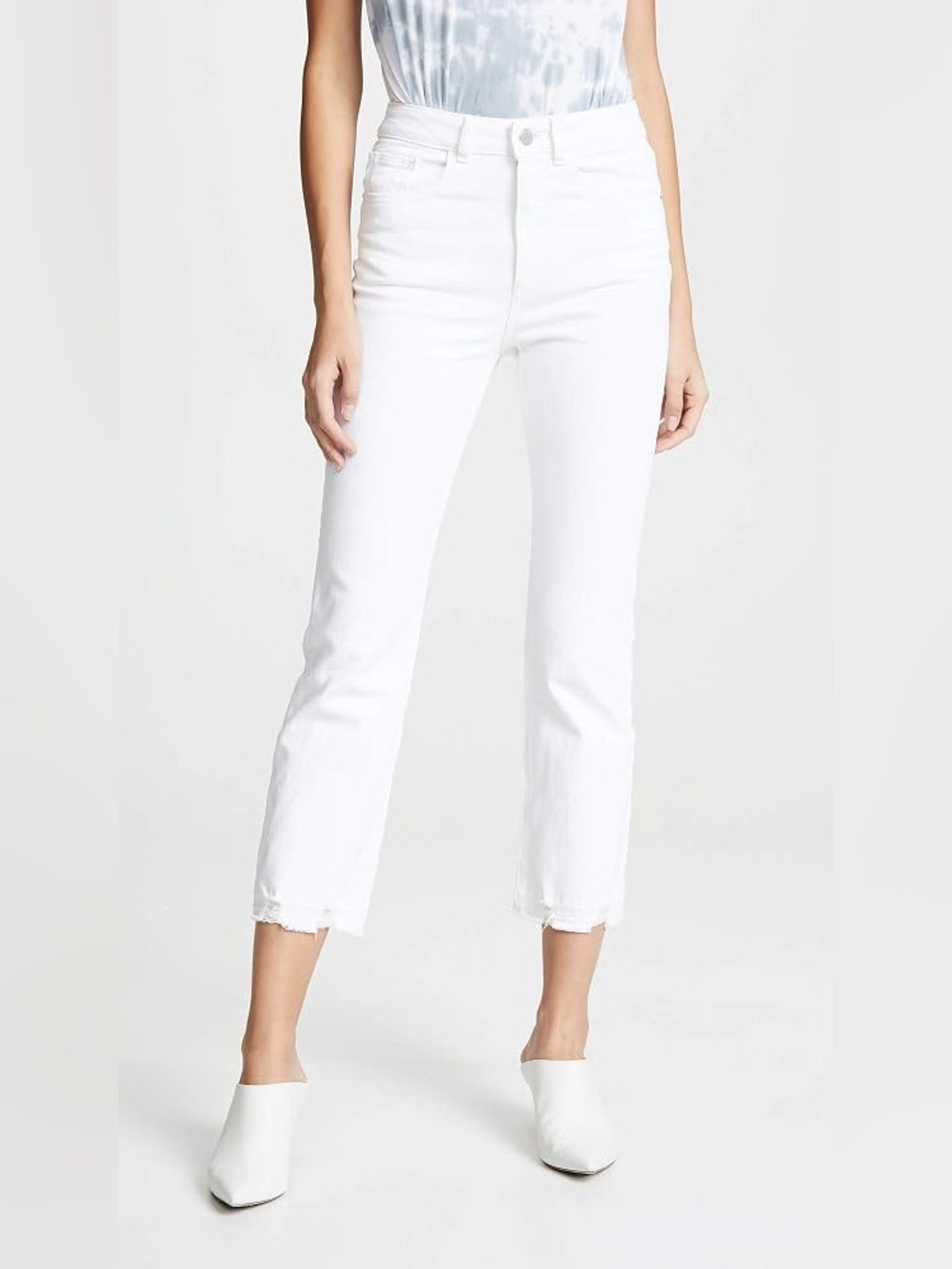 New DL1961 Jerry High Rise Vintage Straight Jeans Berkshire White Raw Hem 27